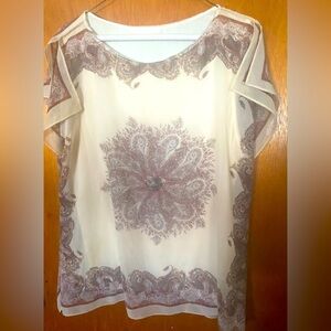 Off white and brown floral casual blouse for ladies . Size L